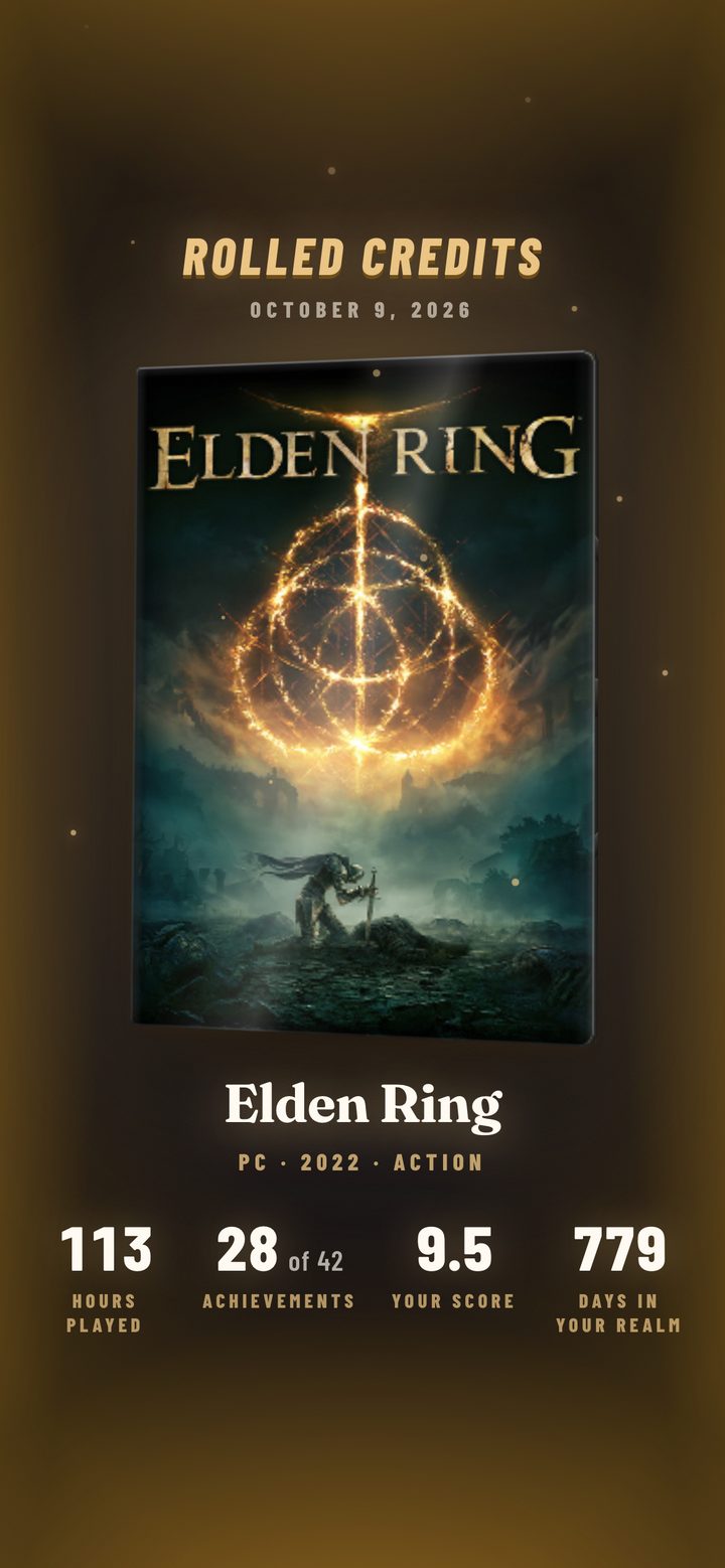 The Rolled Credits screen for Elden Ring
