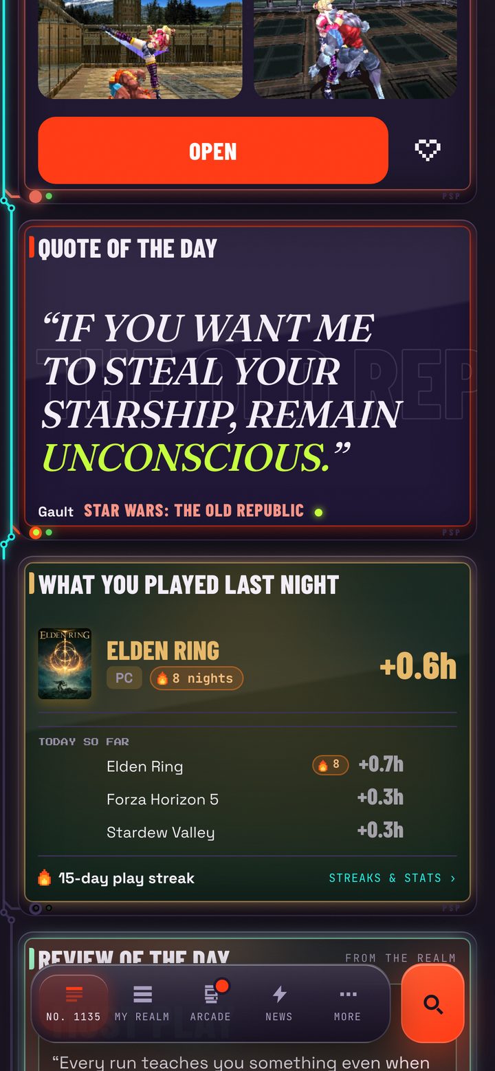 Today, laid out like an issue: game of the day, the quote, last night’s play